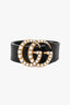 Gucci Black Leather 1.5" Pearl GG Buckle Belt Size 70