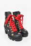 Gucci Black Leather Gold Bee Embossed Lace-Up Heeled Combat Boots Size 39