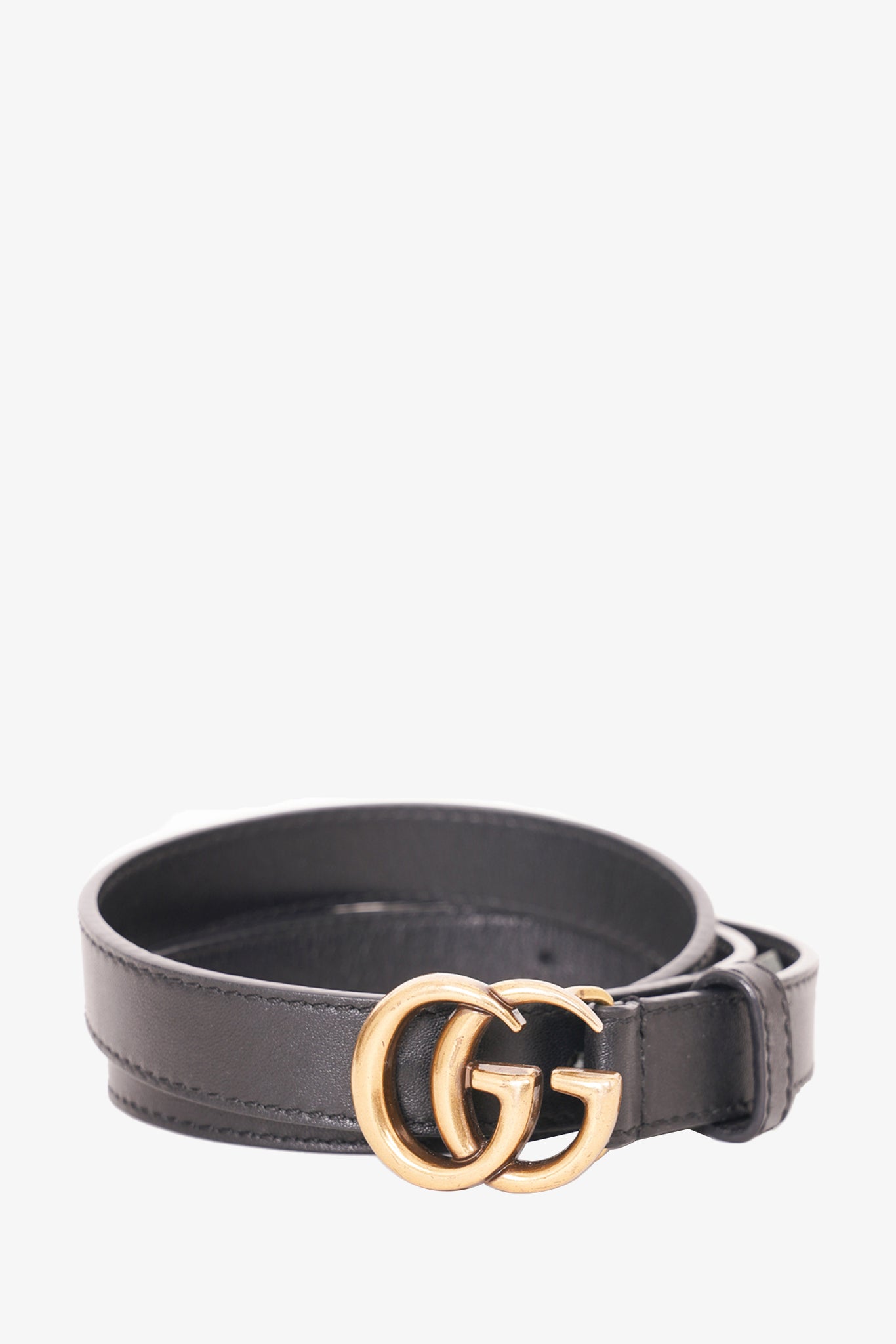 Gucci Black Leather Gold GG Marmont Belt Size 80