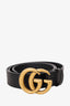 Gucci Black Leather Gold GG Marmont Belt Size 85