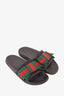 Gucci Black Leather Slides withWeb Satin Bow Size 37
