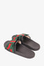 Gucci Black Leather Slides withWeb Satin Bow Size 37