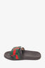 Gucci Black Leather Slides withWeb Satin Bow Size 37
