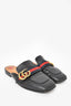 Gucci Black Leather Square Toe Web GG Flat Mules Size 35
