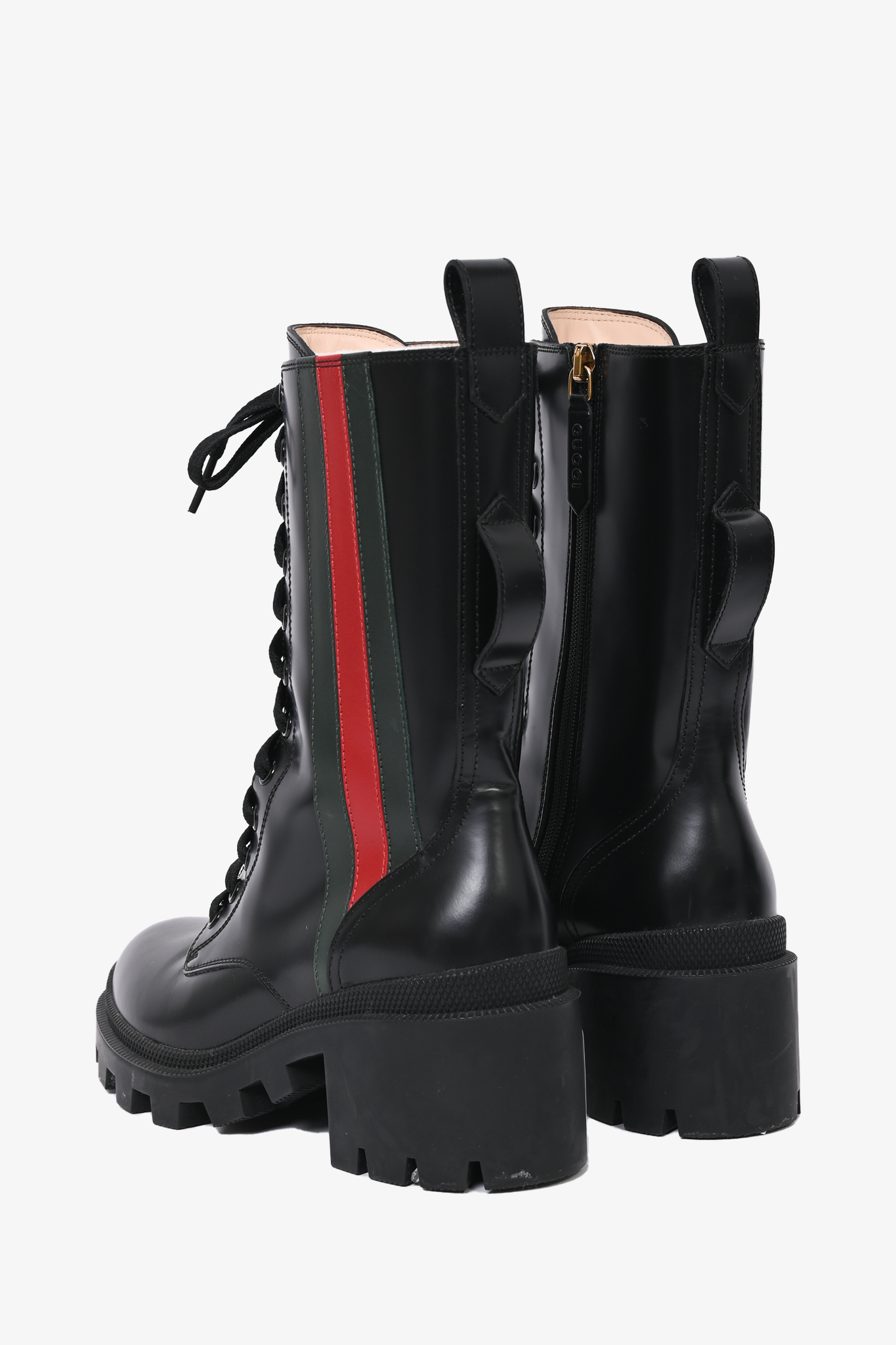 Gucci Black Leather Web Accent Combat Boots Size 35 Mine Yours