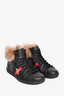 Gucci Black Leather Web Bee Fur High Top Sneakers Size 6.5 Mens