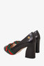 Gucci Black Leather Web Bow Block Heel Pumps Size 36