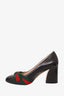 Gucci Black Leather Web Bow Block Heel Pumps Size 36