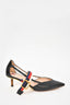 Gucci Black Leather Web Strap Pointed Bamboo Heels Size 37.5
