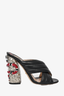 Gucci Black Leather Webby Crossover Strap with Snake Block Heel Size 38