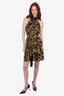 Gucci Black/Multicolour Silk Tiger Printed Dress with Fringe Belt Size 40