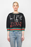 Gucci Black Neoprene 'Life is Gucci' Sweatshirt w/ Sparkly Web Trim sz S