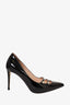 Gucci Black Patent Double Strap Aneta Pointed Toe Heels Size 39.5