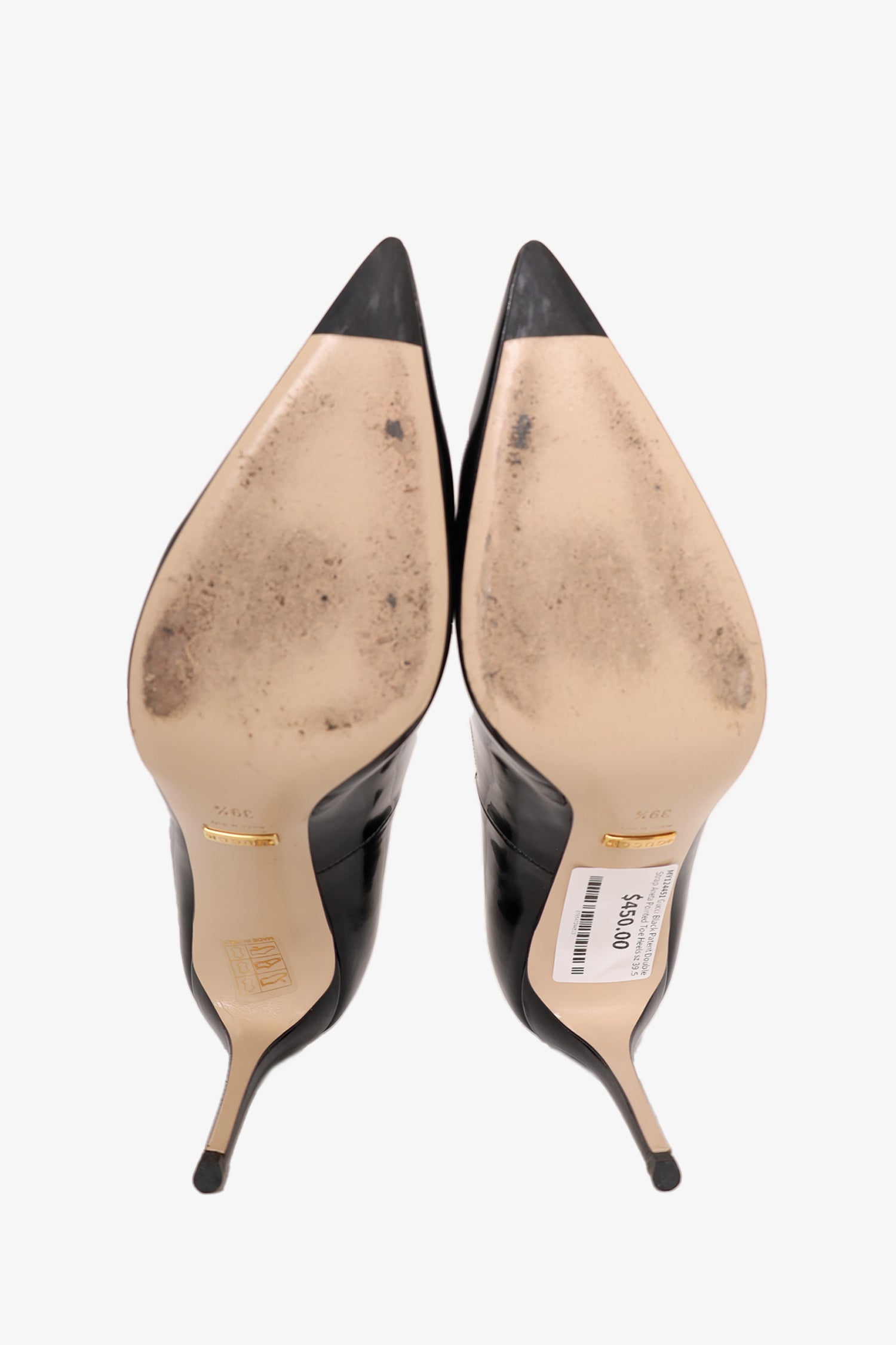 靴 GUCCI pointed toe strap heels Gucci Black Patent Double Strap Aneta Pointed Toe Heels Size 39.5