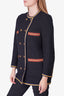 Gucci Black Tweed Double Breasted Jacket with Web Trim Detail Size 40