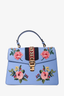 Gucci Blue Embroidered Medium Sylvie Top Handle with Strap