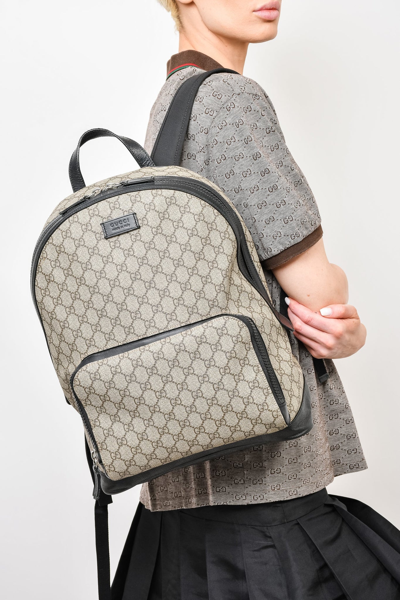 Gucci Brown GG Supreme Coated Canvas Medium Backpack