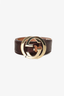 Gucci Brown Leather Monogram GG Buckle Belt Size 70.28