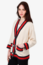 Gucci Cream Tweed Web Oversized Cardigan with Faux Pearl Buttons Size 36