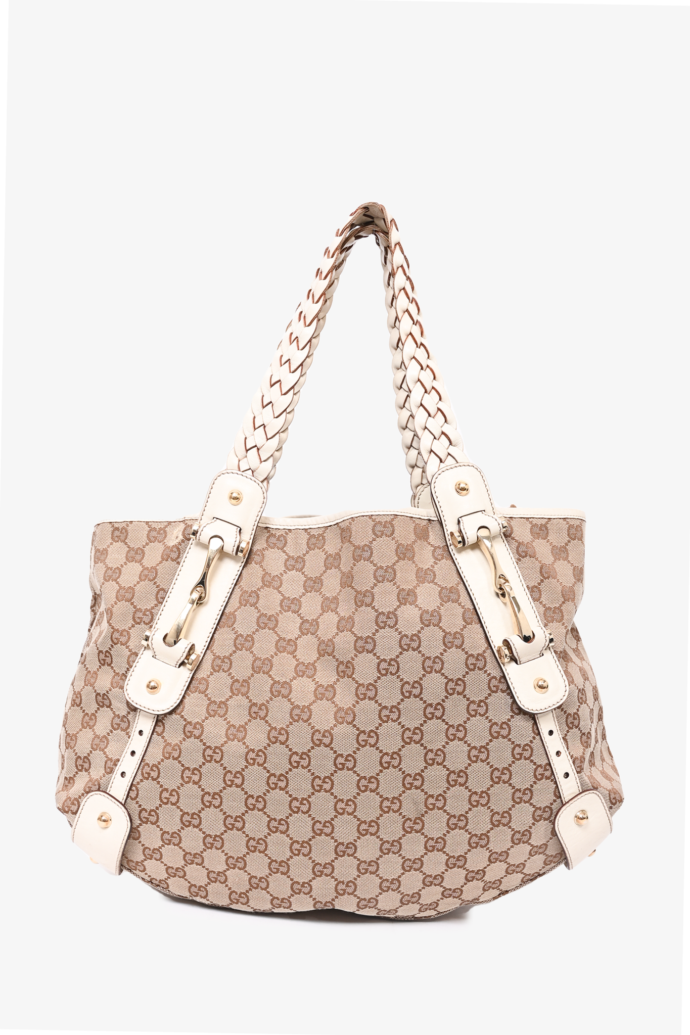 Gucci GG Supreme Canvas White Leather Pelham Tote