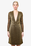 Gucci Gold Metallic Ruched V-Neck Dress Size 44