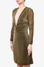 Gucci Gold Metallic Ruched V-Neck Dress Size 44
