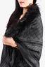 Gucci Grey/Black Wool Fox Fur Trim GG Monogram Shawl