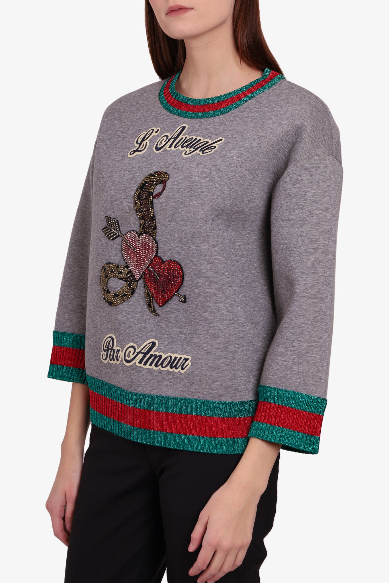 Mid grey Logo-patch roll-neck wool sweater, Gucci