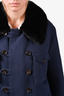 Gucci Navy Blue Canvas/Cream Shearling Lined Toggle Coat with Black Mink Fur Collar Est. Size M/L Mens