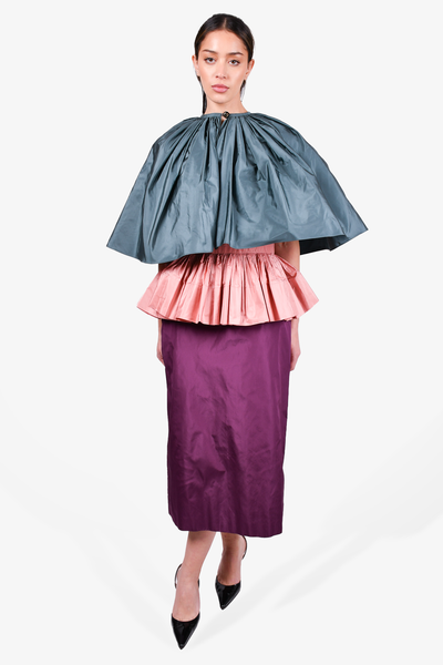 Gucci Pink/Green Silk Layered Midi Dress with Cape Size 44 – Mine & Yours