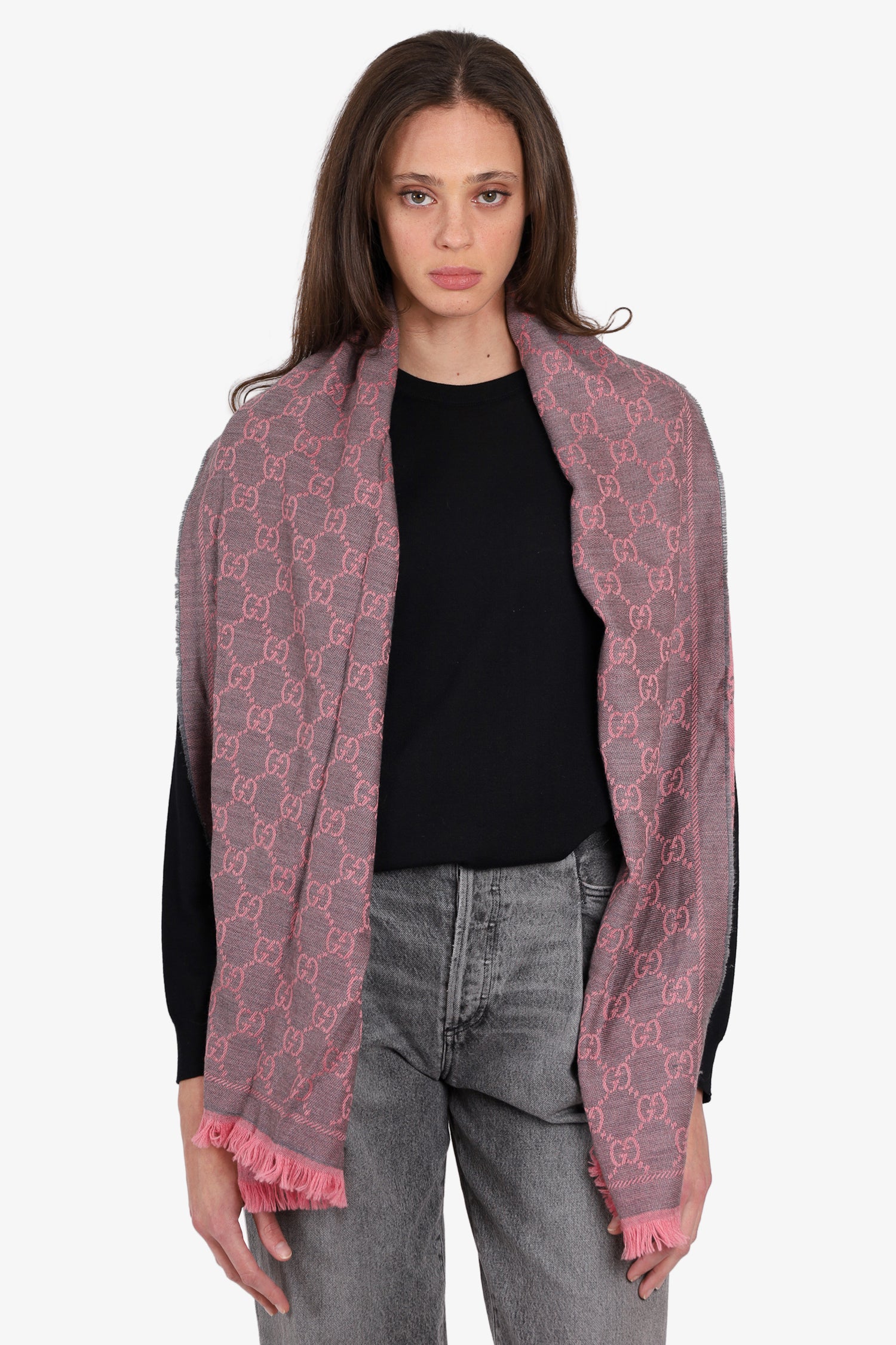 Gucci Pink/Grey GG Monogram/Pink Wool Scarf – Mine & Yours