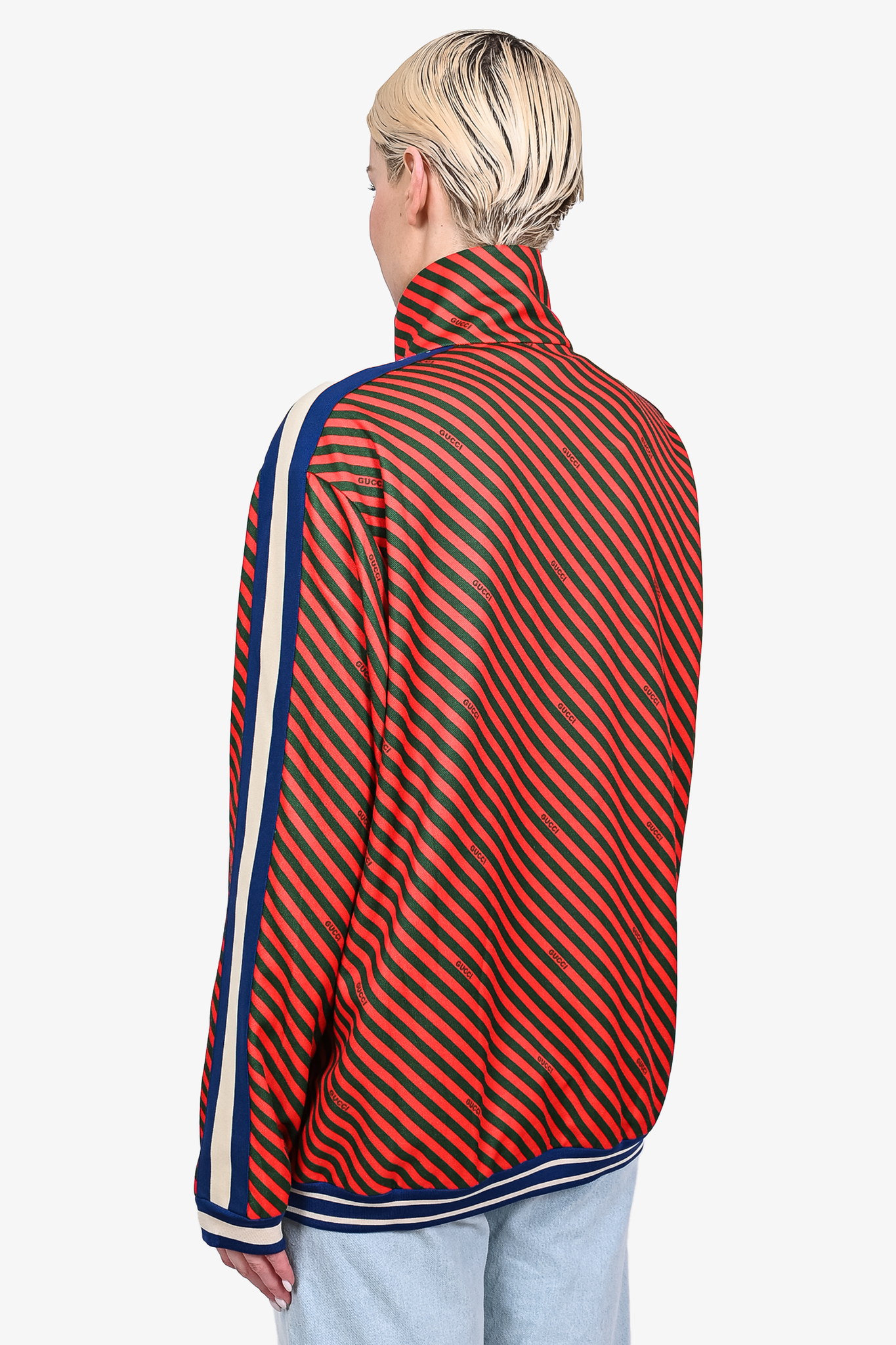 Gucci Red/Green/Blue Diagonal Striped Technical Zip Up Jacket sz M w/ Tags
