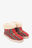 Gucci Red/Green Houndstooth Print Shearling Trim Boots with Horsebit Size 35