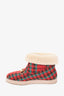 Gucci Red/Green Houndstooth Print Shearling Trim Boots with Horsebit Size 35