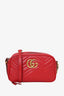 Gucci Red Leather GG Marmont  Matelasse Small Camera Bag