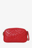 Gucci Red Leather GG Marmont  Matelasse Small Camera Bag