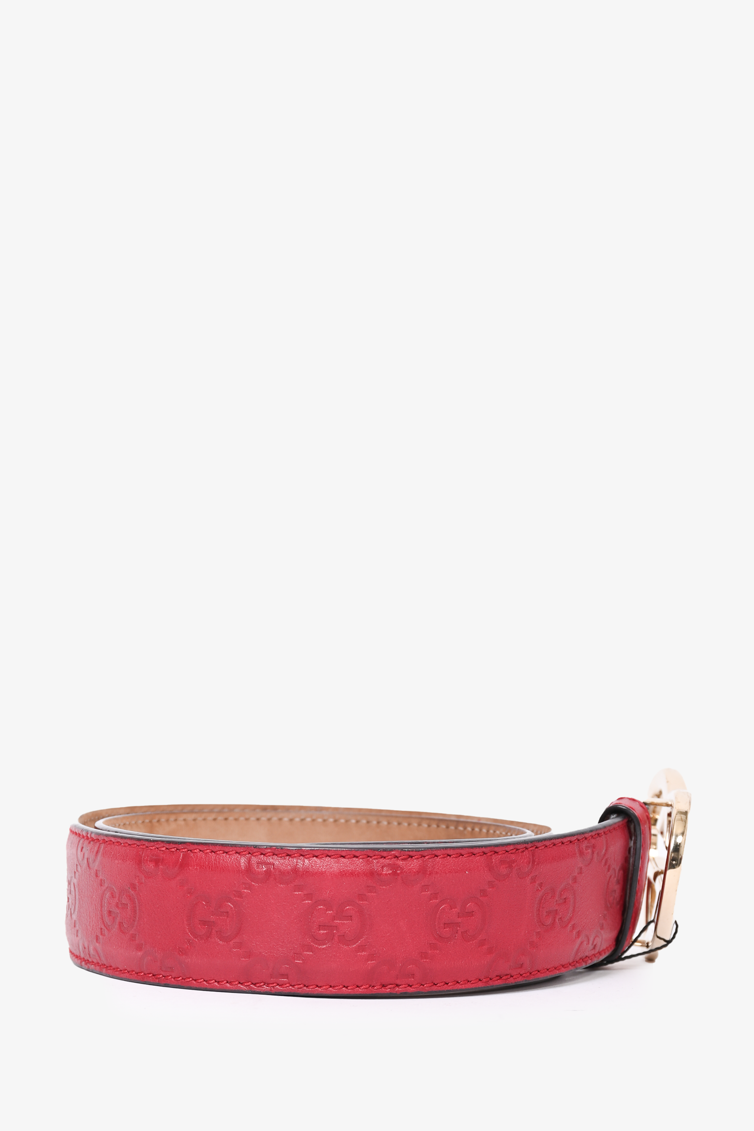Gucci Red Leather Guccisima Heart Buckle Belt Size 85 Mine Yours