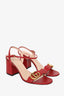 Gucci Red Leather Marmont Block Heel Ankle Strap Sandals Size 36.5