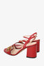 Gucci Red Leather Marmont Block Heel Ankle Strap Sandals Size 36.5
