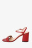 Gucci Red Leather Marmont Block Heel Ankle Strap Sandals Size 36.5