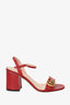 Gucci Red Leather Marmont Block Heel Ankle Strap Sandals Size 36.5