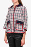 Gucci Red/Navy/White Tweed Collared 'G Web' Button Jacket Size 38