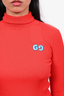 Gucci Red Wool Blend Ribbed Turtleneck Blue GG Embroidered Logo L/S Top sz 10 w/ Tags