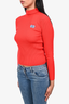 Gucci Red Wool Blend Ribbed Turtleneck Blue GG Embroidered Logo L/S Top sz 10 w/ Tags