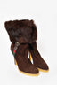 Gucci Vintage Brown Suede/Fur Heeled Web Boots sz 39