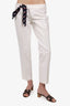 Gucci White Cotton Straight Leg Pants with Scarf Est. Size M/L