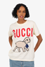 Gucci White Embellished Lamb Logo Graphic T-Shirt Size S