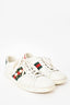 Gucci White Leather Web Studded/Faux Pearl Sneakers Size 38.5