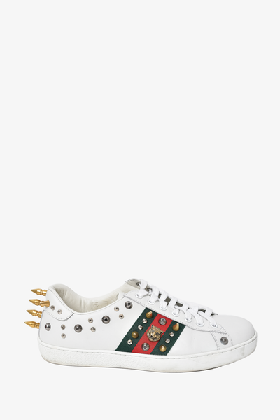 Gucci White Leather Web Studded Sneakers Size 5.5 Mens Mine Yours