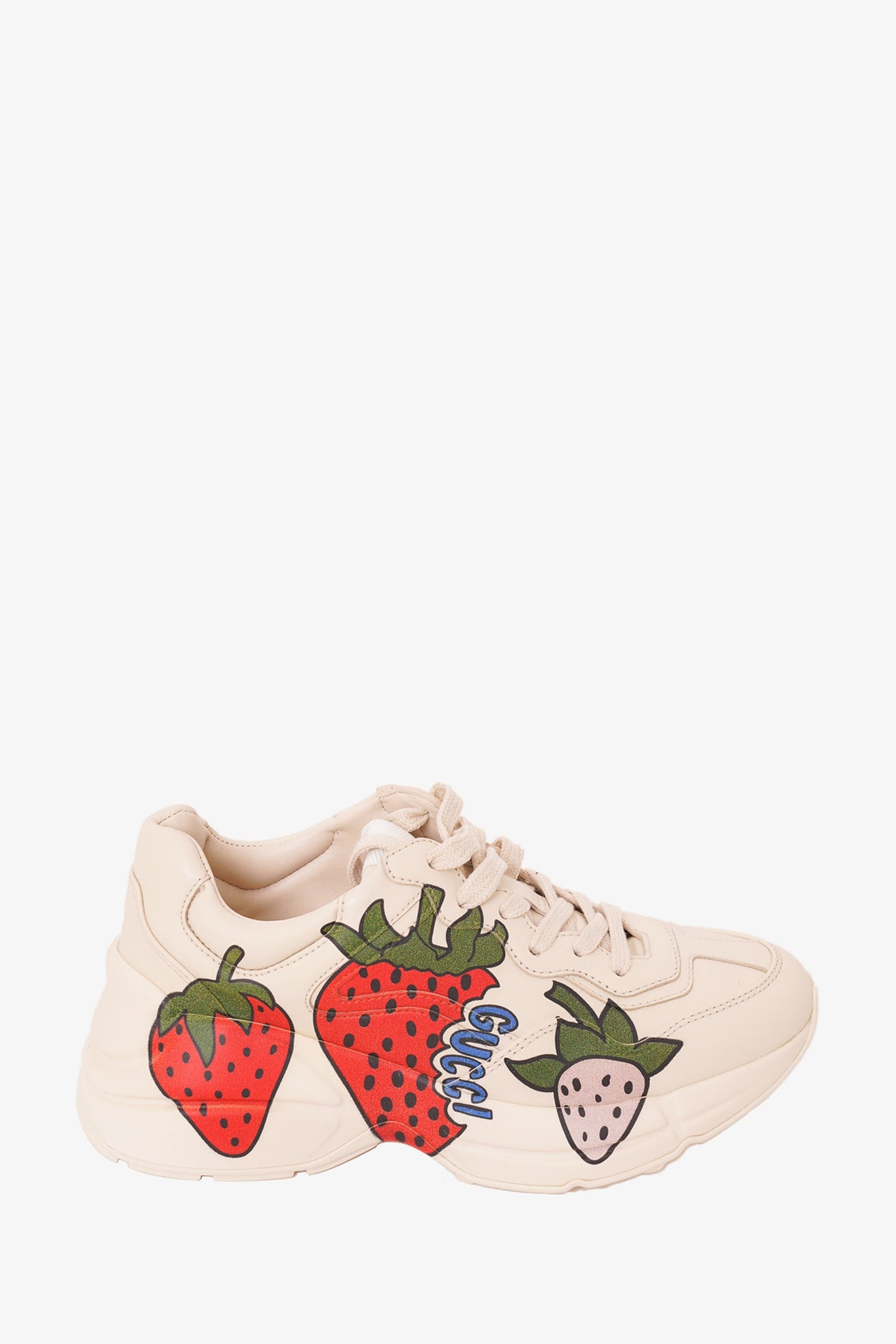 Gucci White Rhyton Strawberry Print Sneaker sz 34.5